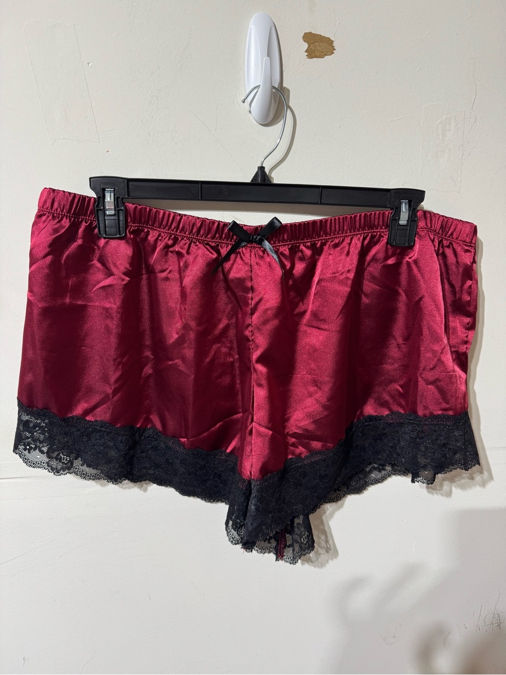 Silk-Look Burgundy Lace Trim Sleep Shorts